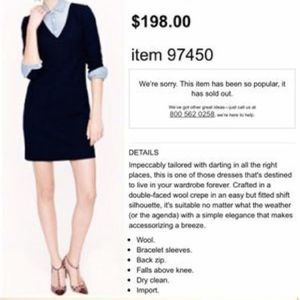J. Crew Dark Navy wool V Neck Crepe Sheath Dress Lined 4